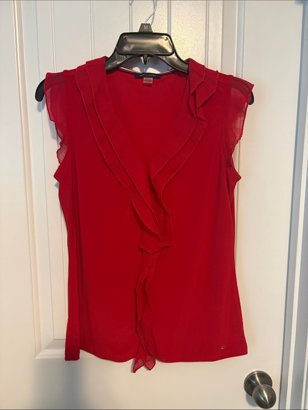 Tommy Hilfiger Red Ruffle V-Neck Sleeveless Blouse